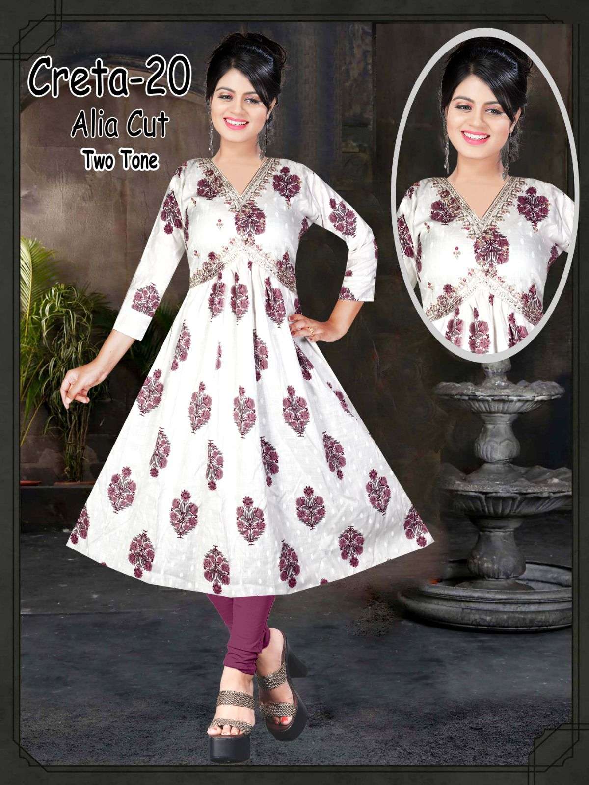 CRETA BY ASLIWHOLESALE DESIGNER FACNY TWO TONE PRINT KURTIS