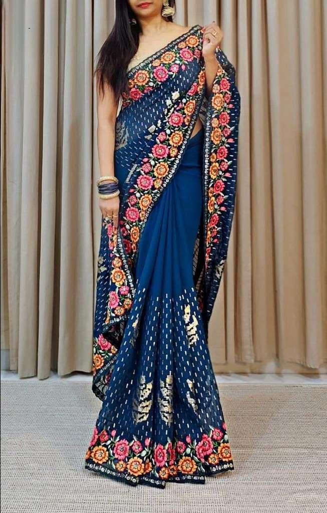 DS-629 BY ASLIWHOLESALE DESIGNER SOFT GEORGETTE EMBROIDERY SAREES