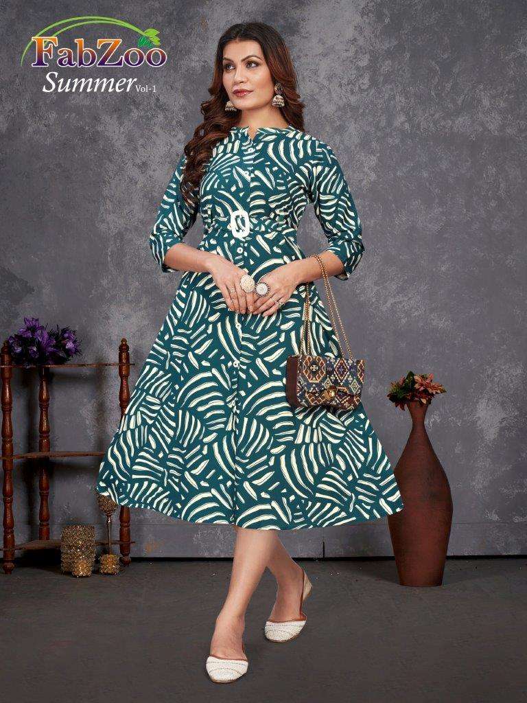 FABZOO SUMMER VOL-01 BY ASLIWHOLESALE DESIGNER FACNY RAYON PRINT KURTIS