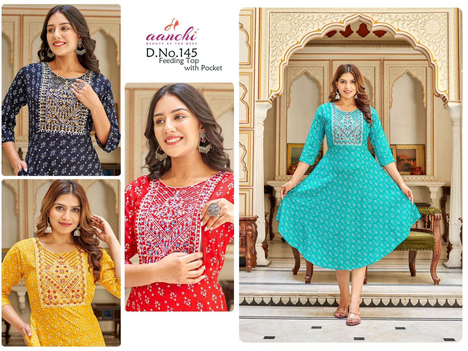 FEEDING SERIES BY AANCHI A TO E SERIES FANCY RAYON PRINT KURTIS