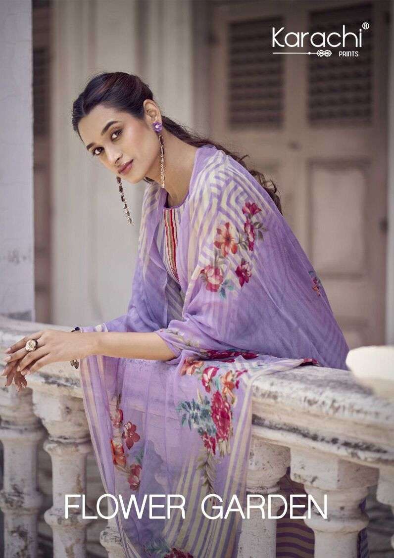 FLOWER GARDEN BY KARACHI PRINTS 1001 TO 1006 SERIES PURE CAMBRIC PRINTED DRESSES