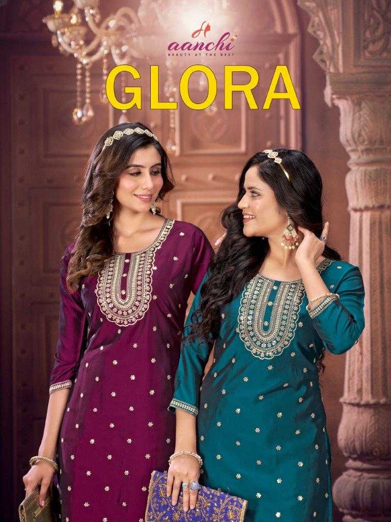 GLORA BY AANCHI 1001 TO 1005 SERIES FANCY RANGEELA SILK PRINT KURTIS