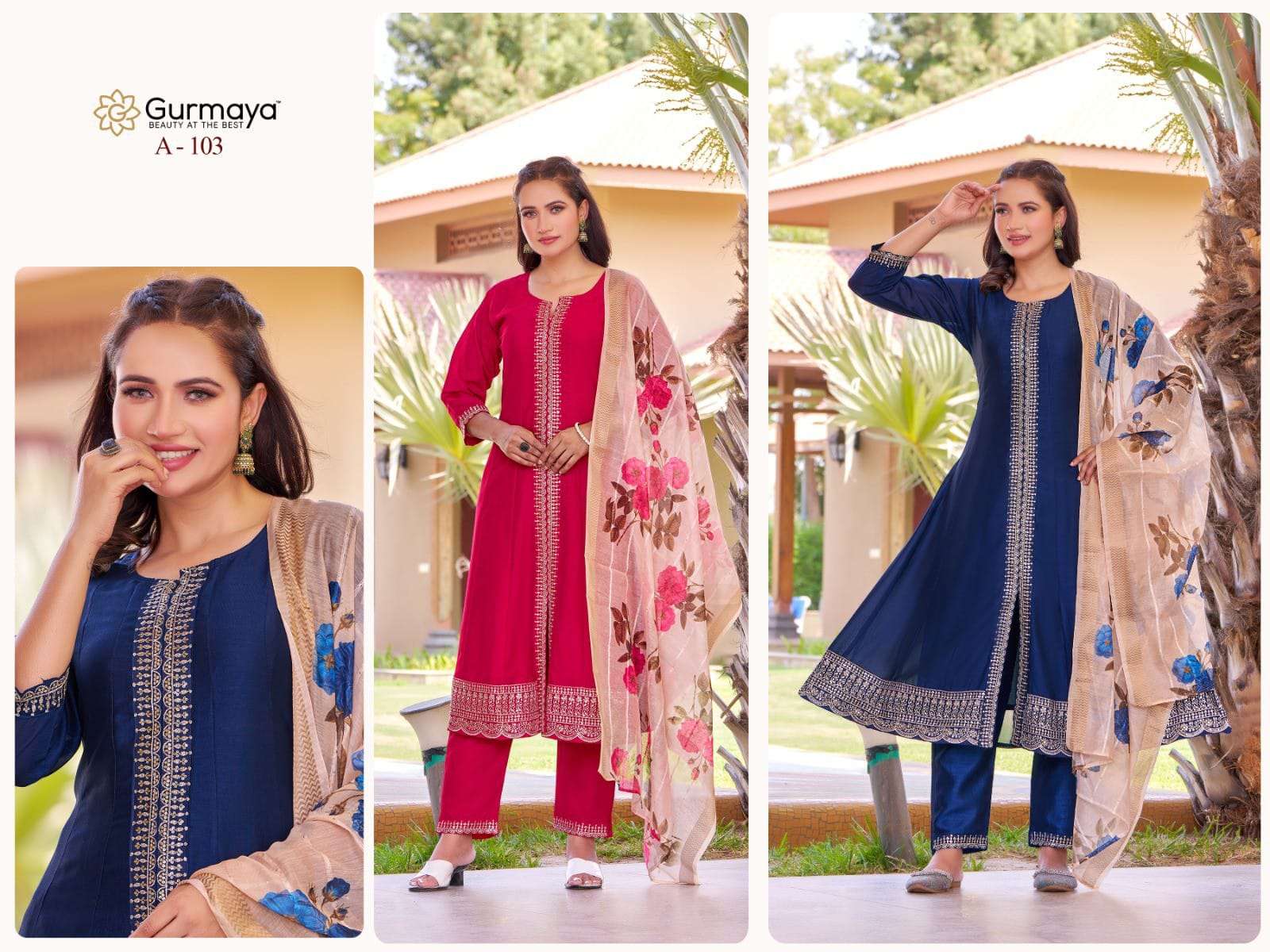 GURMAYA-103 BY AANCHI A TO B SERIES FANCY FABRIC DESIGNER PRINT DRESSES