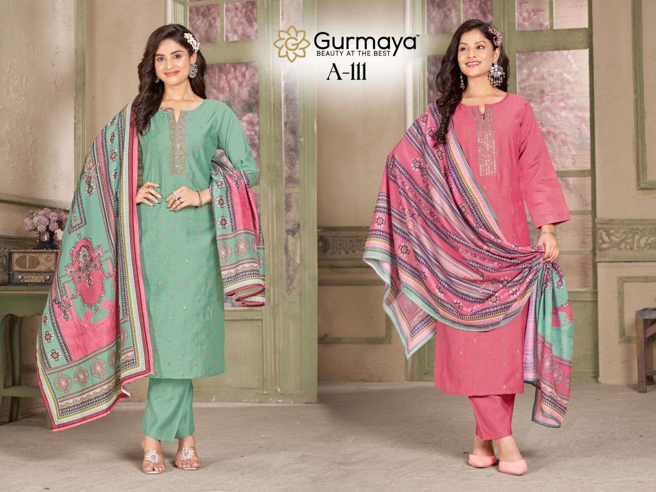 GURMAYA-111 BY AANCHI A TO B SERIES FANCY FABRIC DESIGNER PRINT DRESSES