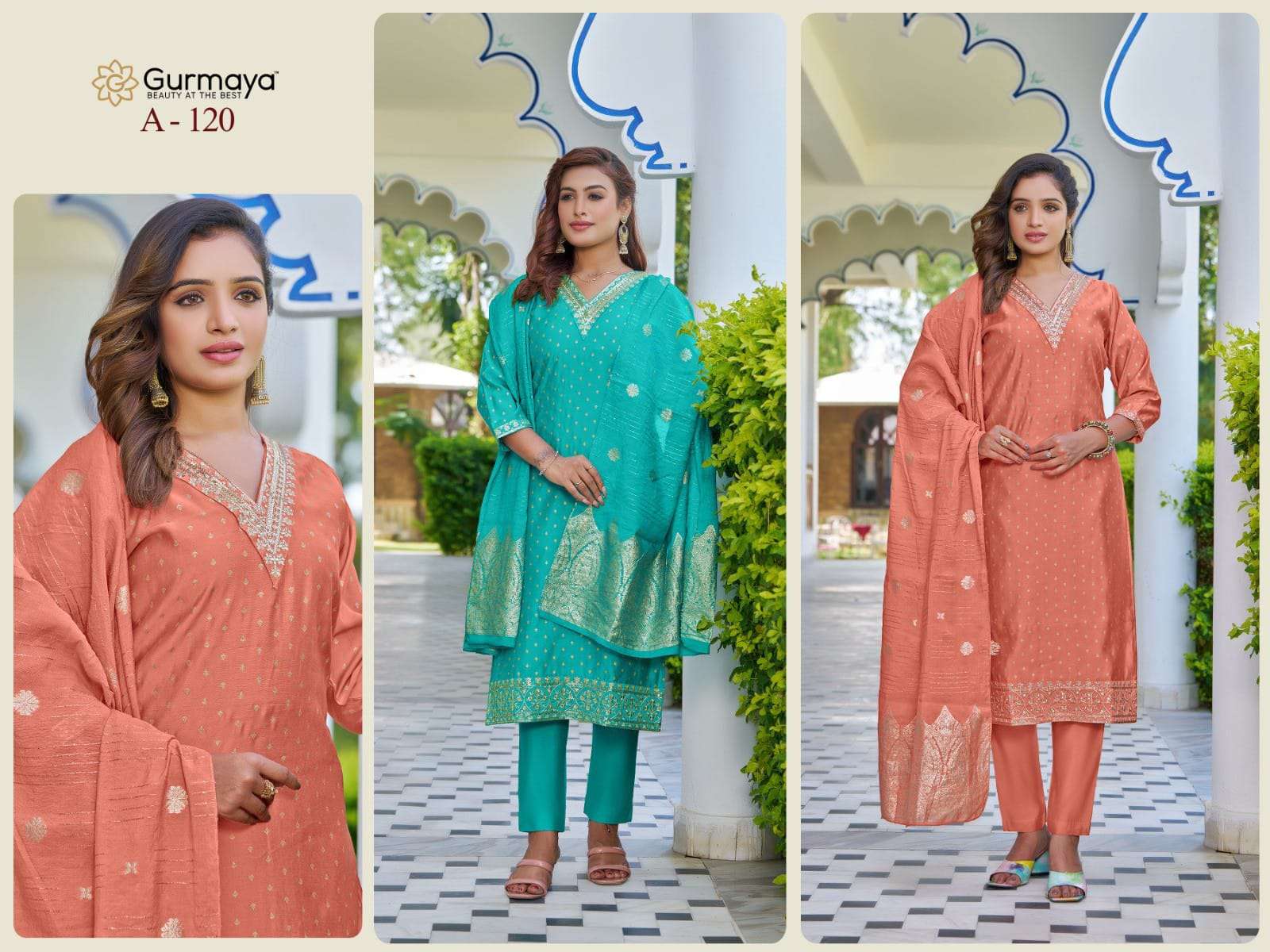 GURMAYA-120 BY AANCHI A TO B SERIES FANCY ROMAN SILK PRINT DRESSES