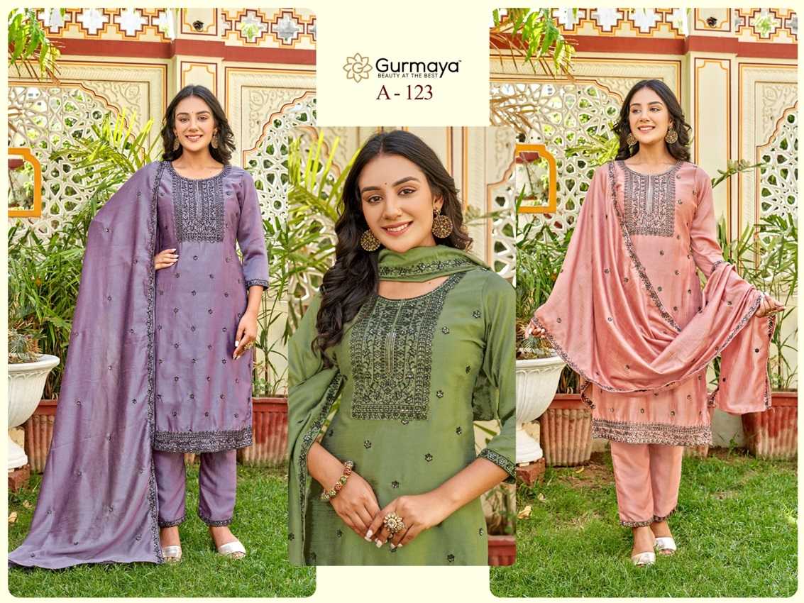 GURMAYA-123 BY AANCHI A TO B SERIES FANCY VICHITRA SILK PRINT DRESSES