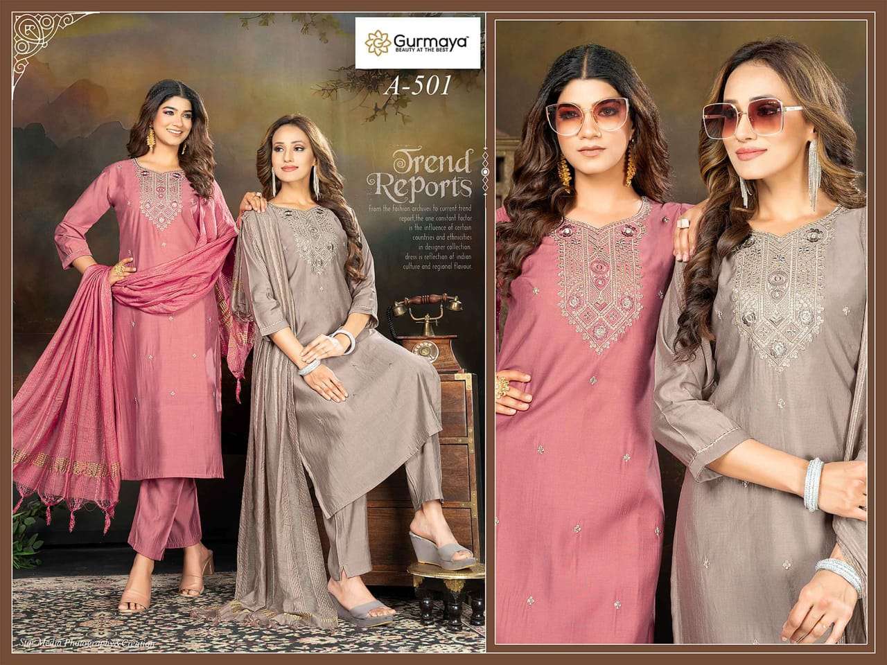 GURMAYA-501 BY AANCHI A TO B SERIES FANCY ROMAN SILK PRINT DRESSES