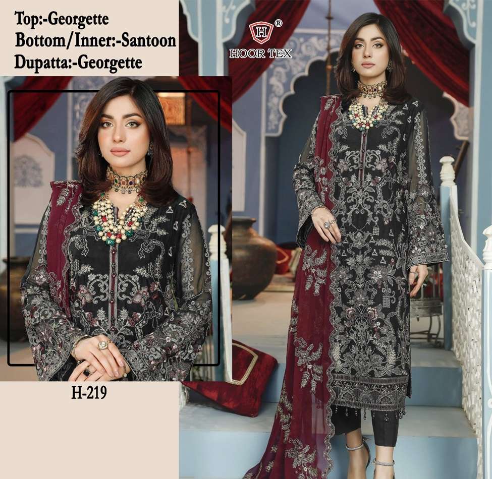 H-219 HIT DESIGN BY HOOR TEX FAUX GEORGETTE EMBROIDERED PAKISTANI DRESS