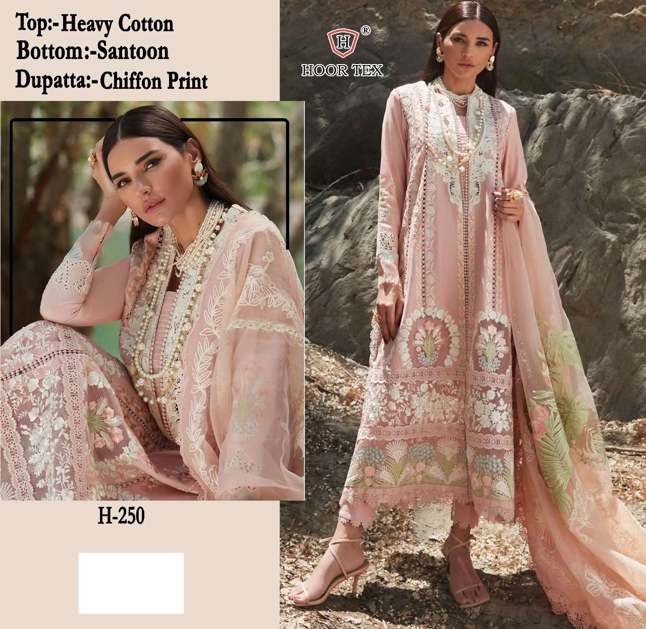 H-250 COLOURS BY HOOR TEX HEAVY COTTON EMBROIDERED PAKISTANI DRESSES