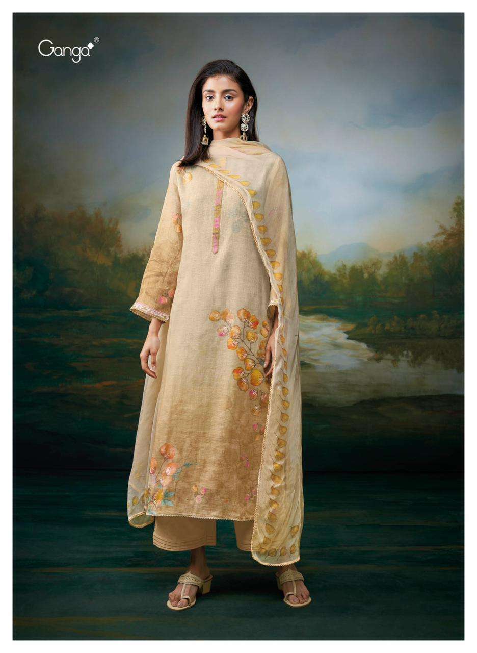 HERLETT BY GANGA FASHIONS HEAVY PREMIUM BEMBERG LINEN PRINTED WORK DRESSES