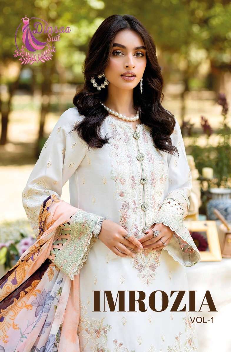 IMROZIA VOL-01 BY DINSAA SUIT DESIGNER COTTON HEAVY SELF EMBROIDERY DRESSES