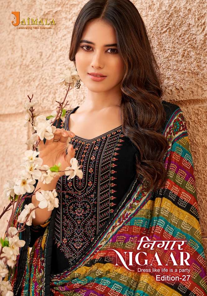 JAIMALA NIGAAR VOL-27 BY ALOK SUIT 1506-001 TO 1506-008 SERIES RAYON EMBROIDERY DRESSES