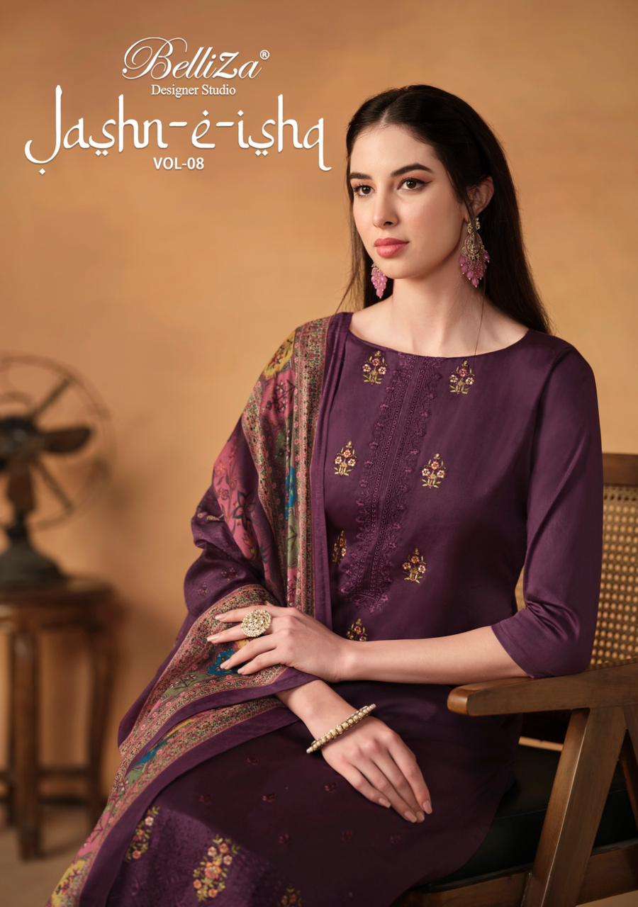 JASHN-E-ISHQ VOL-8 BY BELLIZA 917-001 TO 917-006 SERIES COTTON EMBROIDERY DRESSES