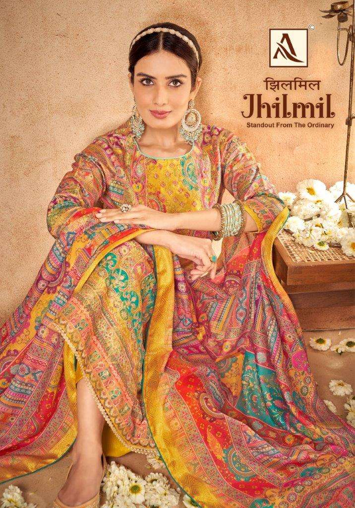 JHILMIL BY ALOK SUIT 1474-001 TO 1474-006 DESIGNER MUSLIN JACQUARD PRINT DRESSES