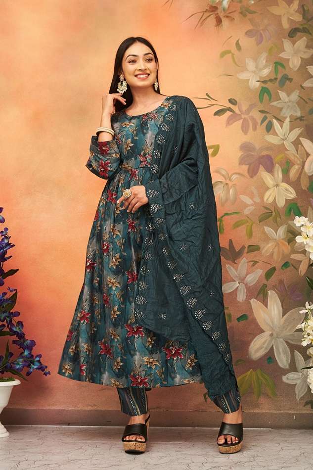 KANGANA BY ASLIWHOLESALE DESIGNER SOFT VISCOSE CHANDERI PRINTED DRESS