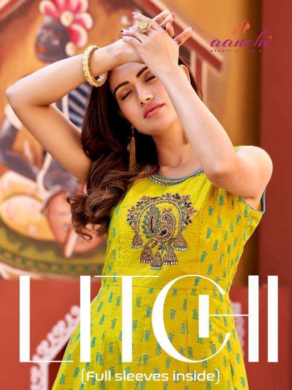 LITCHI BY AANCHI 1001 TO 1006 SERIES FANCY MODAL SILK PRINT KURTIS