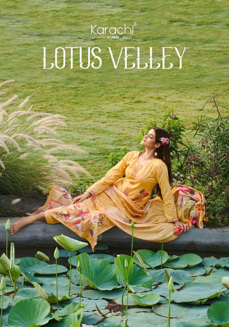 LOTUS VELLEY BY KARACHI PRINTS 1601 TO 1606 SERIES PURE COTTON PRINTED DRESSES