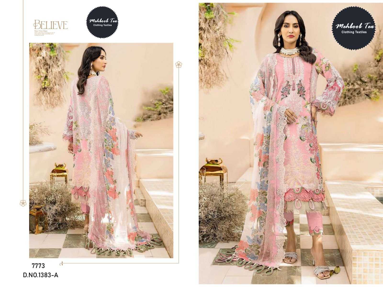 M-1383 BY MEHBOOB TEX HEAVY COTTON PRINT PATCH EMBROIDERED DRESSES