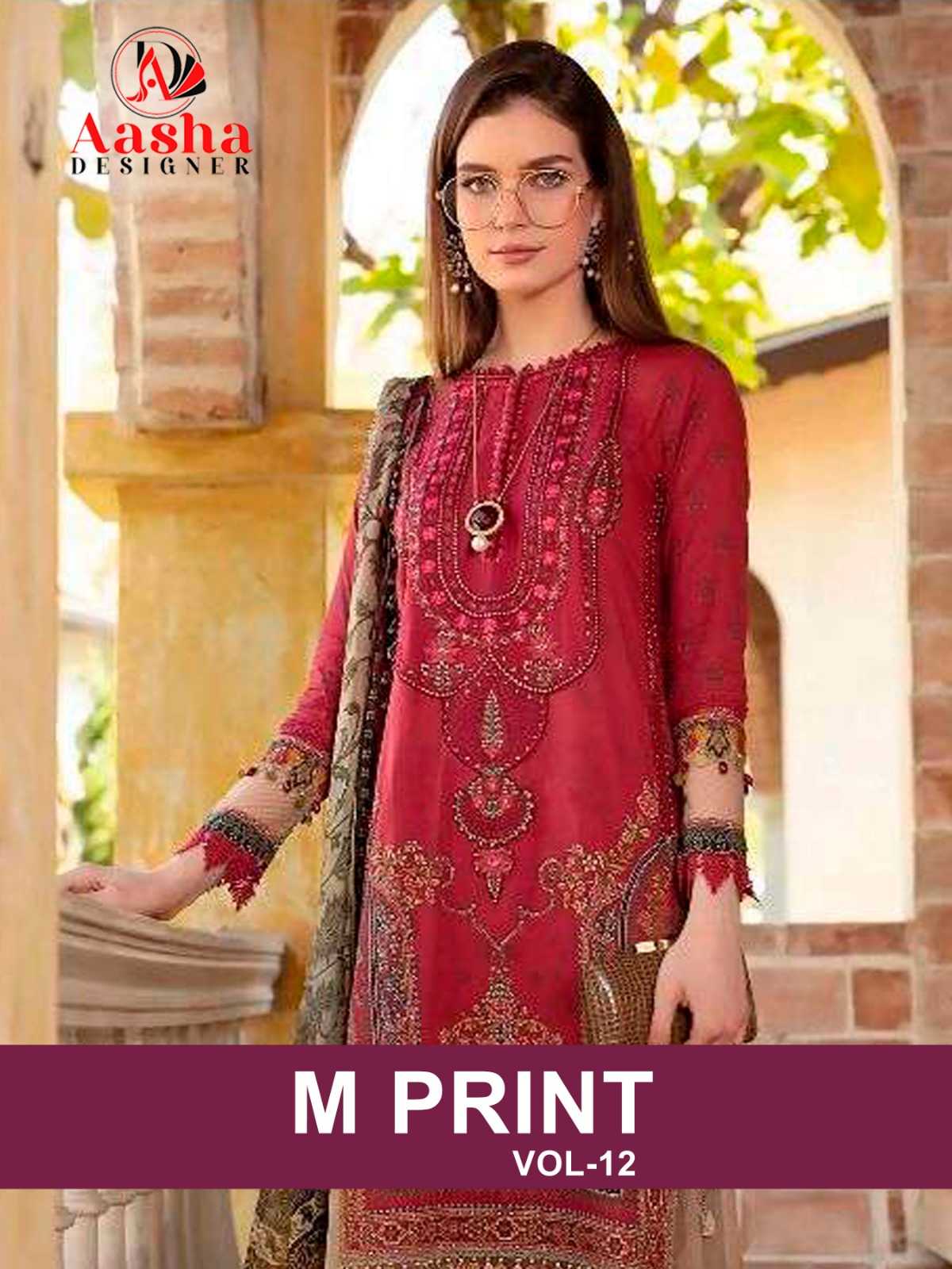 M PRINT VOL-12 BY AASHA DESIGNER HEAVY PURE COTTON EMBROIDERY DRESSES