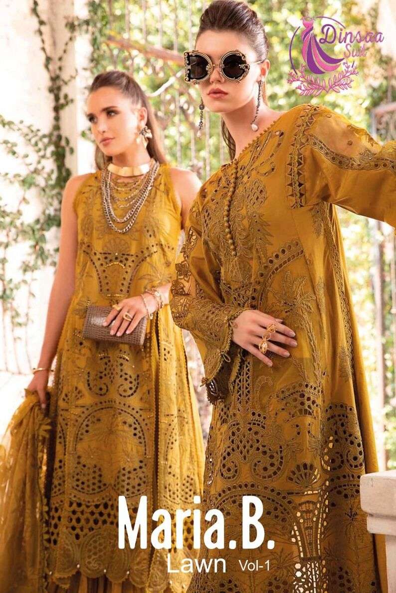 MARIA.B LAWN VOL-01 BY DINSAA SUIT DESIGNER COTTON HEAVY SELF EMBROIDERY DRESSES