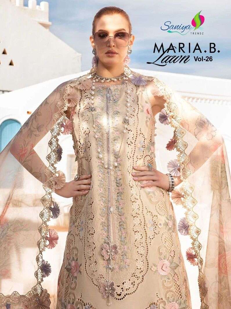 MARIA.B LAWN VOL-26 BY SANIYA TRENDZ COTTON CHIKANKARI PAKISTANI DRESSES