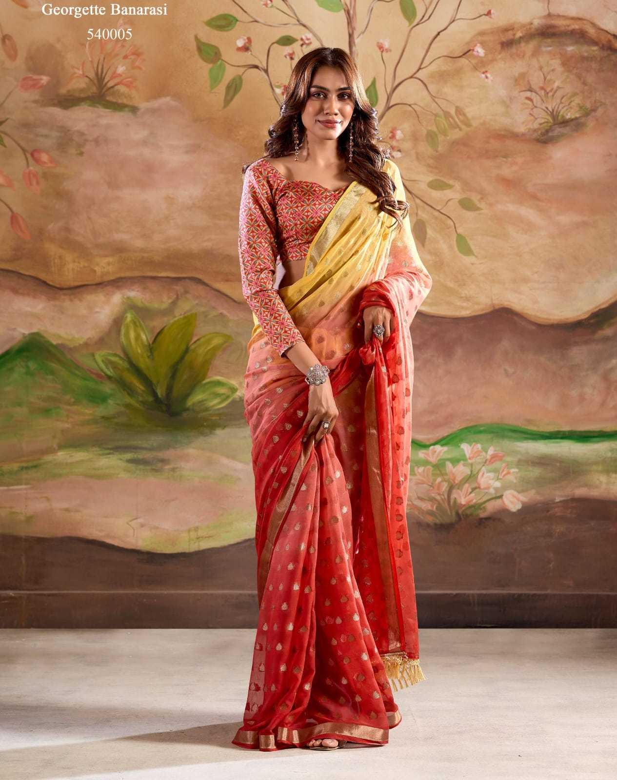 MARIGOLD SILK BY ASLIWHOLESALE DESIGNER SOFT BANARASI GEORGETTE PRINTED SAREES