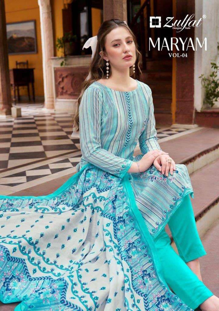 MARYAM VOL-4 BY ZULFAT 546-001 TO 546-008 SERIES DESIGNER COTTON PRINT DRESSES