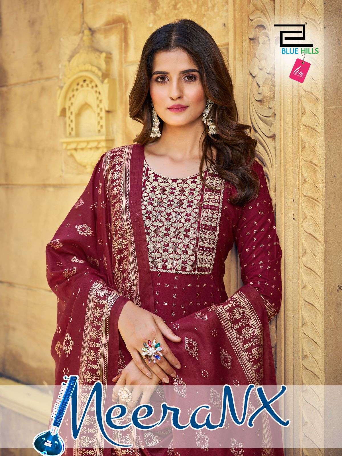 MEERA NX BY BLUE HILLS DESIGNER HEAVY 14KG RAYON WORK DRESSES