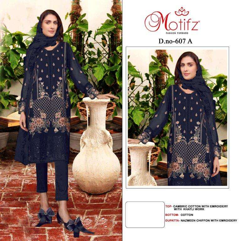 MOTIFZ 607 COLOURS BY MOTIFZ DESIGNER CAMBRIC EMBROIDERY PAKISTANI DRESSES