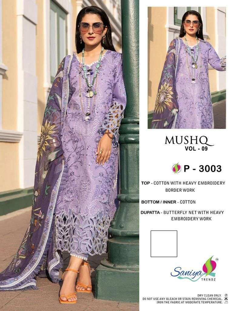 MUSHQ 3003 BY SANIYA TRENDZ COTTON WITH EMBROIDERED PAKISTANI DRESSES