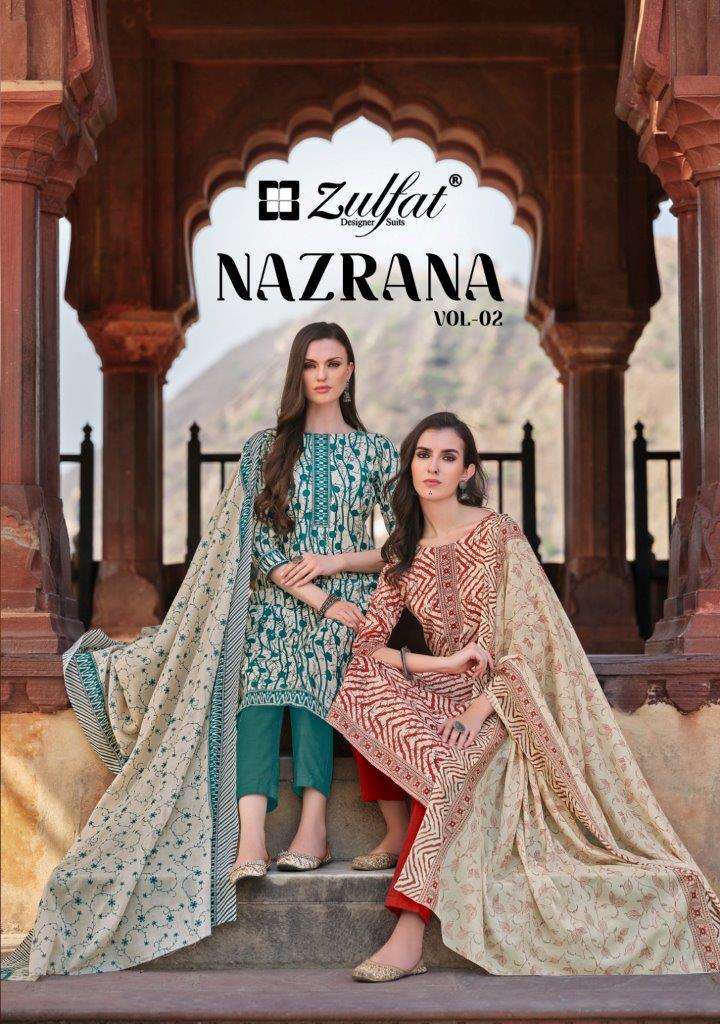 NAZRANA VOL-02 BY ZULFAT 549-001 TO 549-008 SERIES DESIGNER COTTON PRINT DRESSES