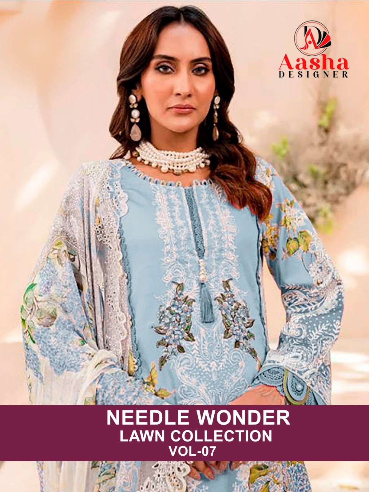 NEEDLE WONDER VOL-7 BY AASHA DESIGNER HEAVY COTTON SELF EMBROIDERY DRESSES