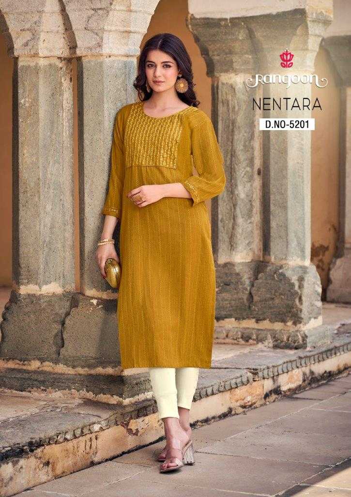 NENTARA BY RANGOON 5201 TO 5204  SERIES HEAVY PURE RAYON WORK KURTIS