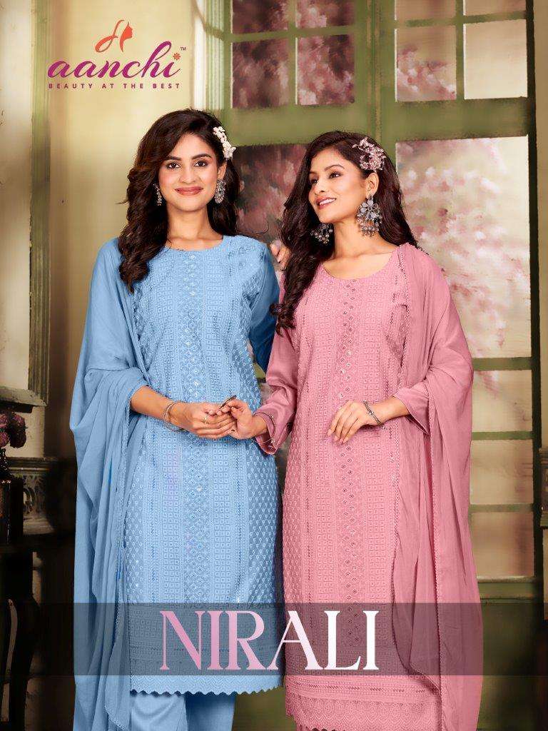 NIRALI BY AANCHI 1001 TO 1003 SERIES DESIGNER CHINON PRINT DRESSES