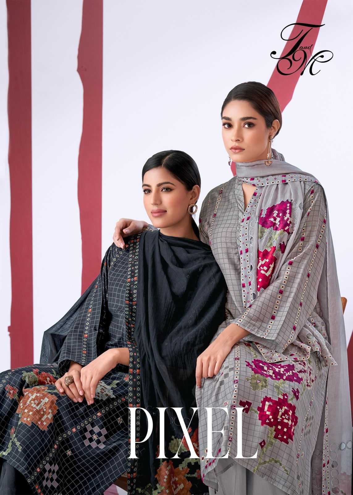 PIXEL BY T AND M DESIGNER FANCY MUSLIN SILK DIGITAL PRINT HANDWORK DRESSES