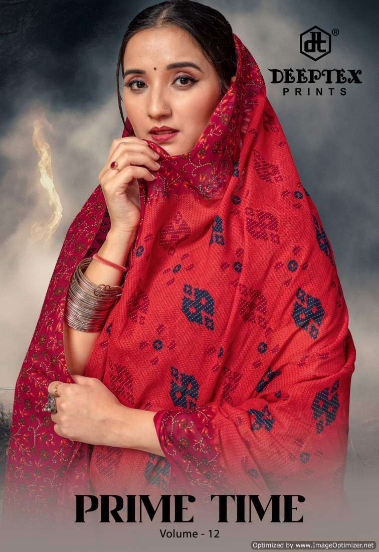 PRIME TIME VOL-12 BY DEEPTEX 12001 TO 12010 SERIES COTTON PRINT SAREES