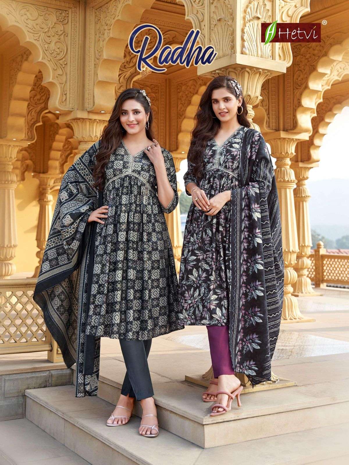 RADHA BY HETVI 1001 TO 1006 SERIES DESIGNER FANCY CHANDERI PRINTED DRESSES