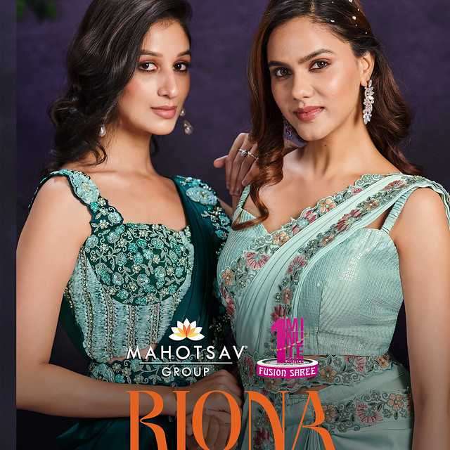 RIONA BY MAHOTSAV DESIGNER FANCY CREPE SILK PRINTED STONE WORK SAREES