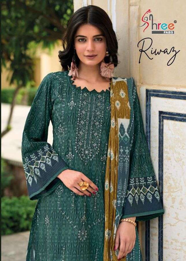 RIWAZ BY SHREE FABS 1001 TO 1004 SERIES COTTON SELF EMBROIDERY PAKISTANI DRESSES