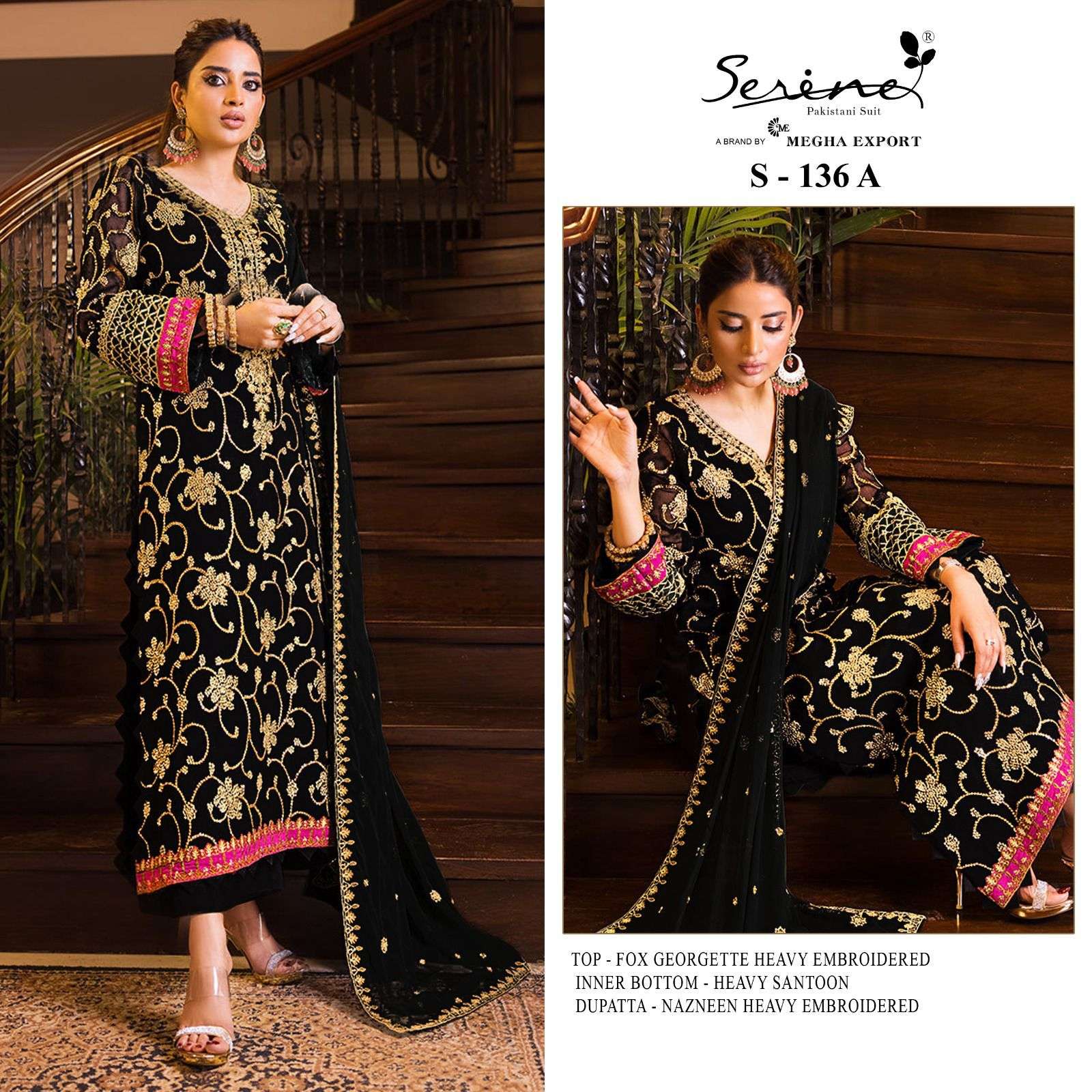 S-136 HIT DESIGN BY SERENE DESIGNER FAUX GEORGETTE EMBROIDERY PAKISTANI DRESSES