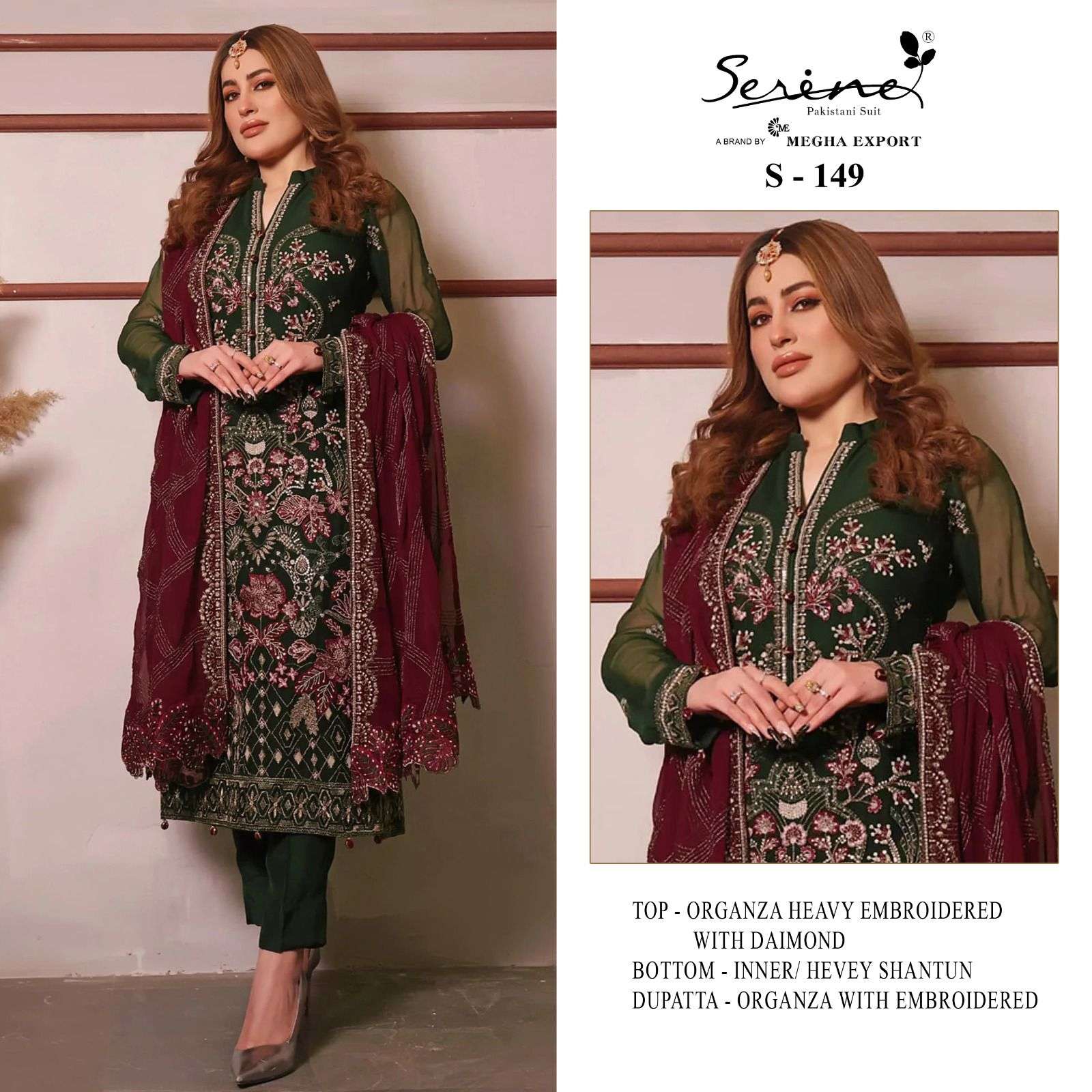 S-149 HIT DESIGN BY SERENE DESIGNER ORGANZA EMBROIDERY PAKISTANI DRESSES