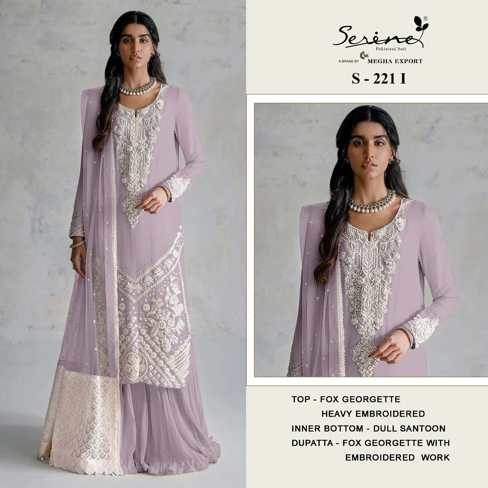 S-221 COLOURS BY SERENE 221-I TO 211-L FAUX GEORGETTE EMBROIDERY PAKISTANI DRESSES