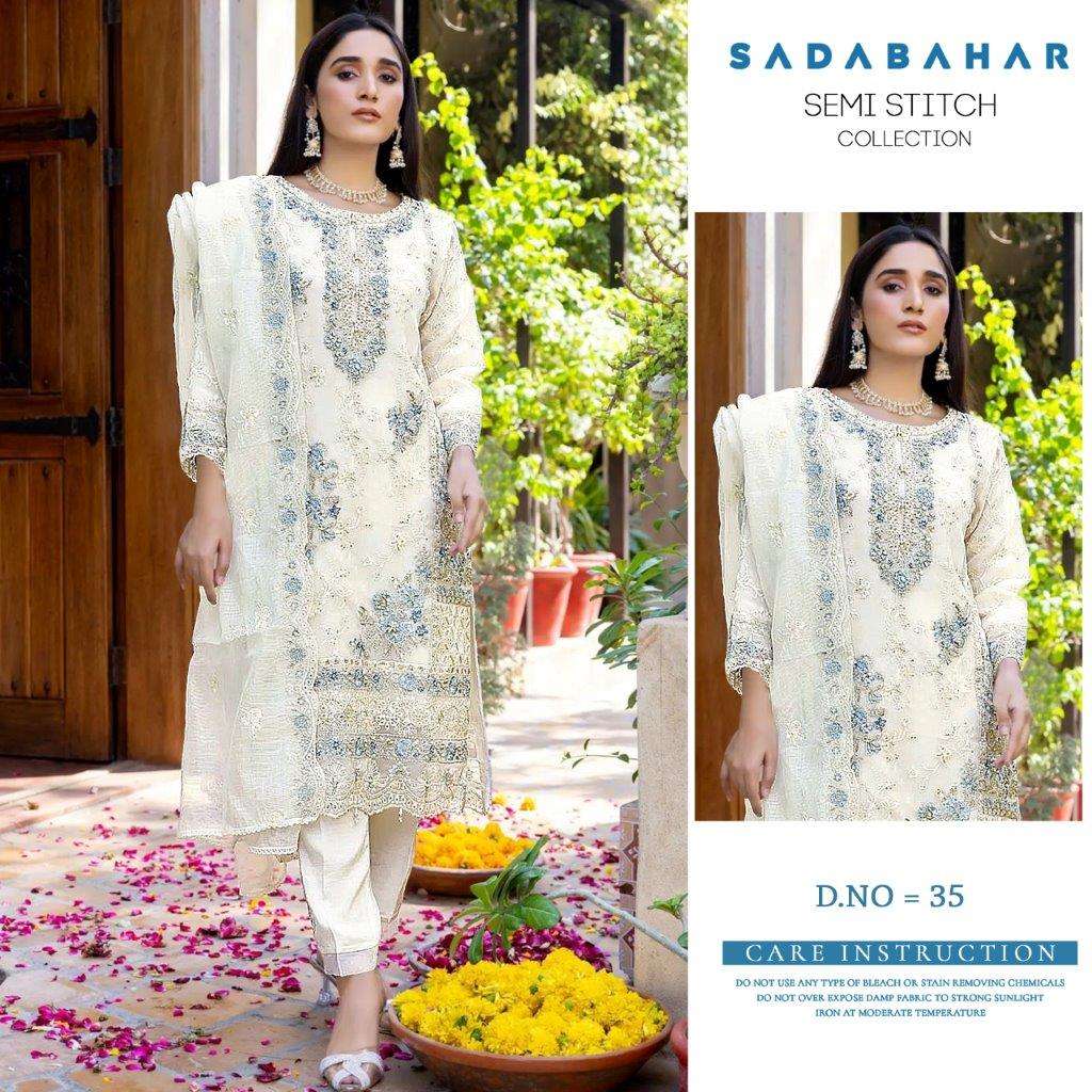 SADABAHAR-35 BY ASLIWHOLESALE ORGANZA EMBROIDERY PAKISTANI DRESSES