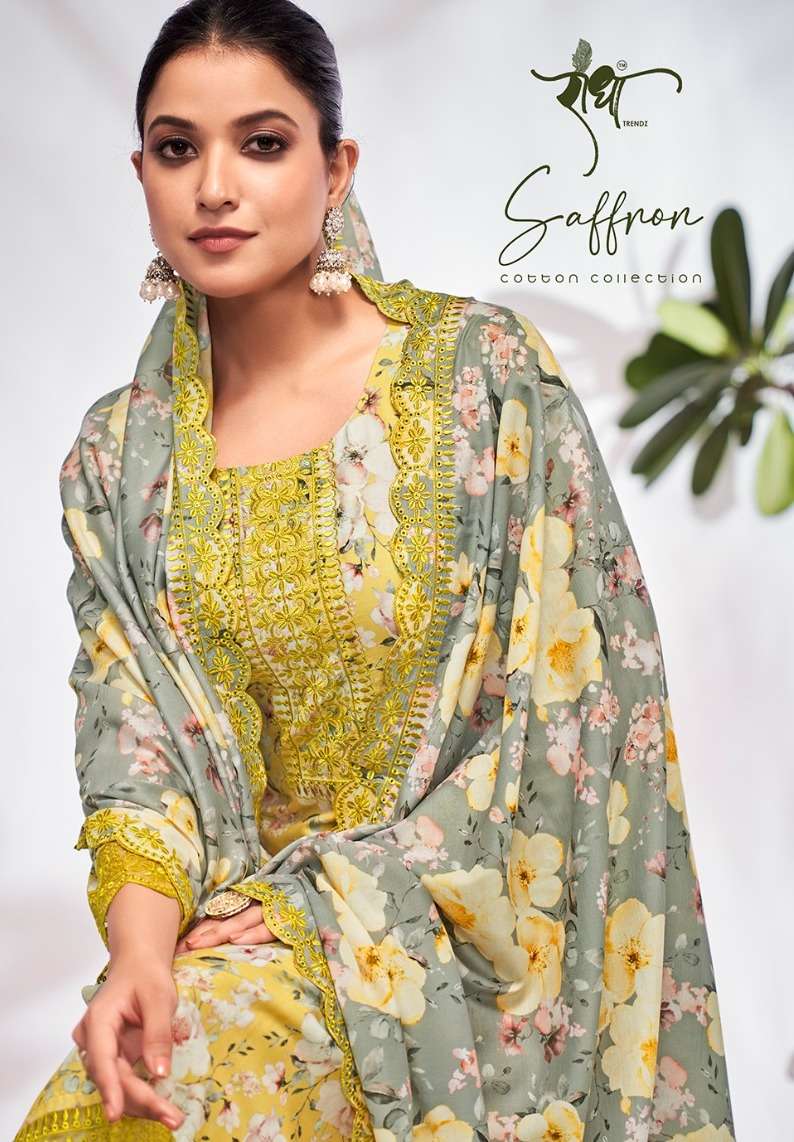 SAFFRON BY RADHA TRENDZ 7001 TO 7006 SERIES COTTON EMBROIDERY DRESSES