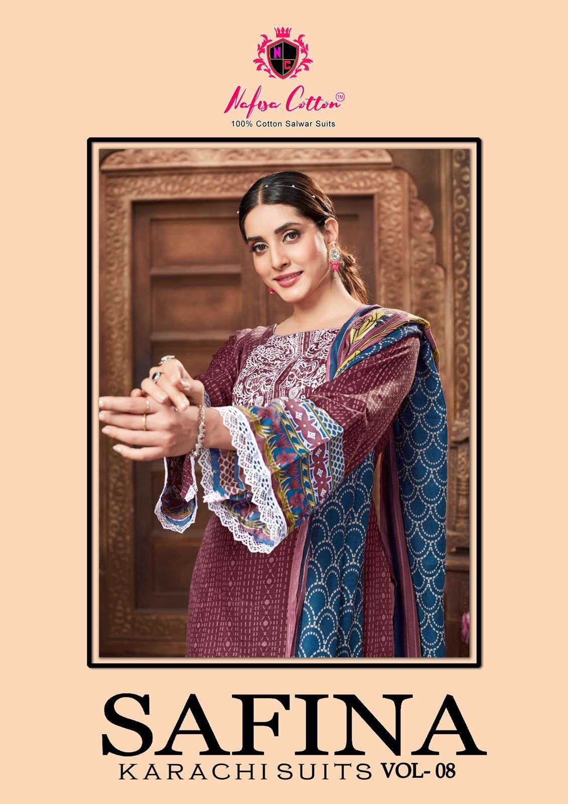 SAFINA KARACHI SUITS VOL-8 BY NAFISA COTTON 8001 TO 8006 SERIES COTTON DRESSES