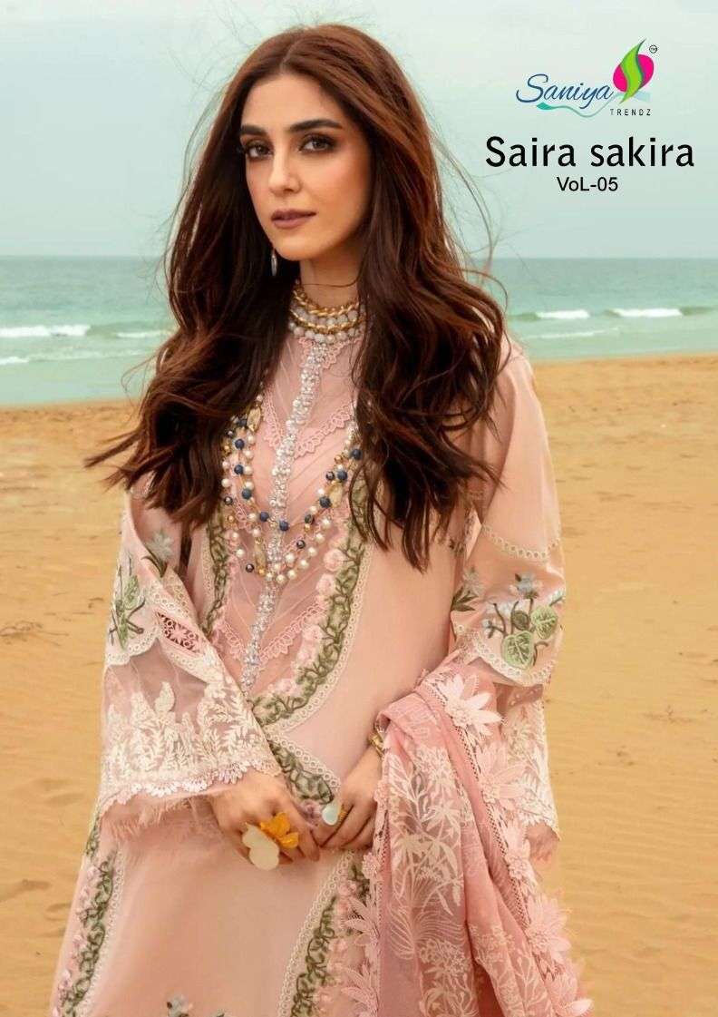 SAIRA SAKIRA VOL-05 BY SANIYA TRENDZ DESIGNER COTTON CHIKANKARI PAKISTANI DRESSES