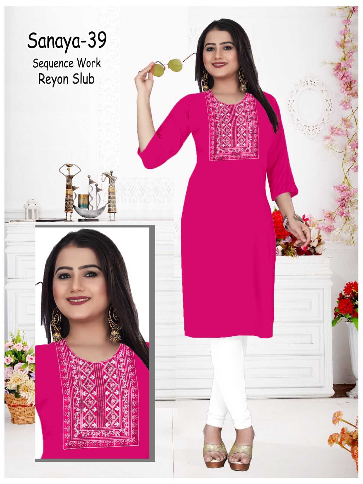 SANAYA VOL-01 BY ASLIWHOLESALE DESIGNER FACNY RAYON PRINT KURTIS