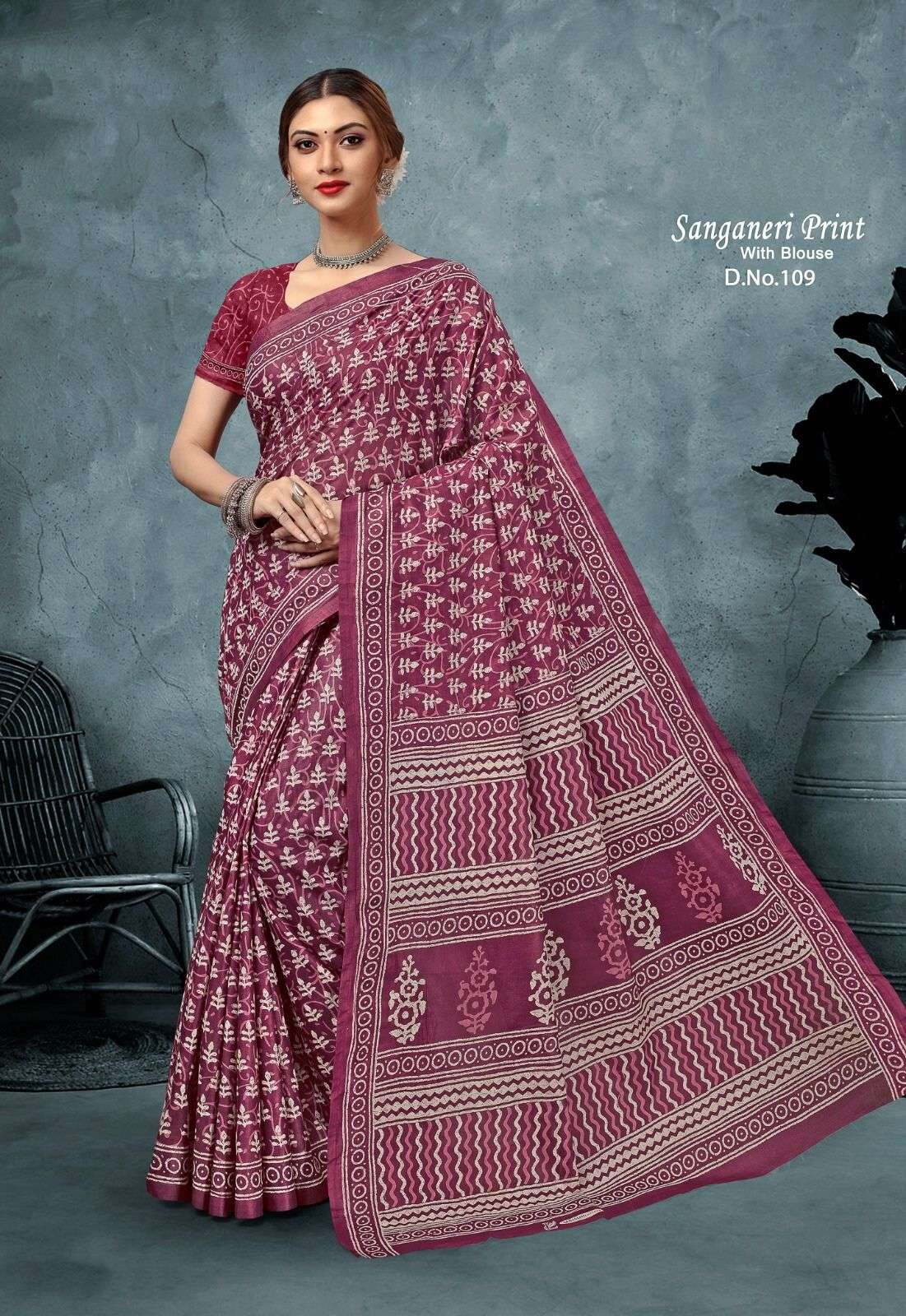 SANGANERI BY ASLIWHOLESALE 101 TO 110 DESIGNER COTTON PRINTED SAREES