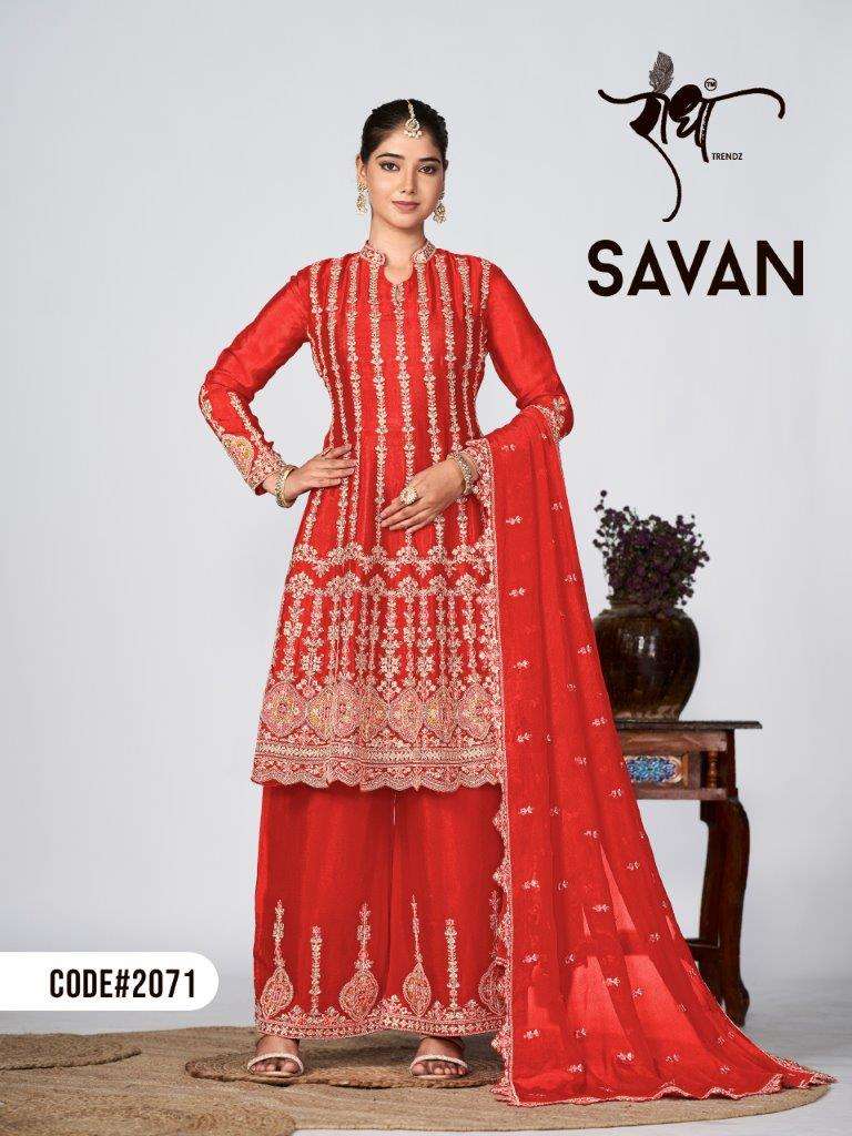 SAVAN BY RADHA TRENDZ 2071 TO 2075 SERIES CHINON EMBROIDERY DRESSES