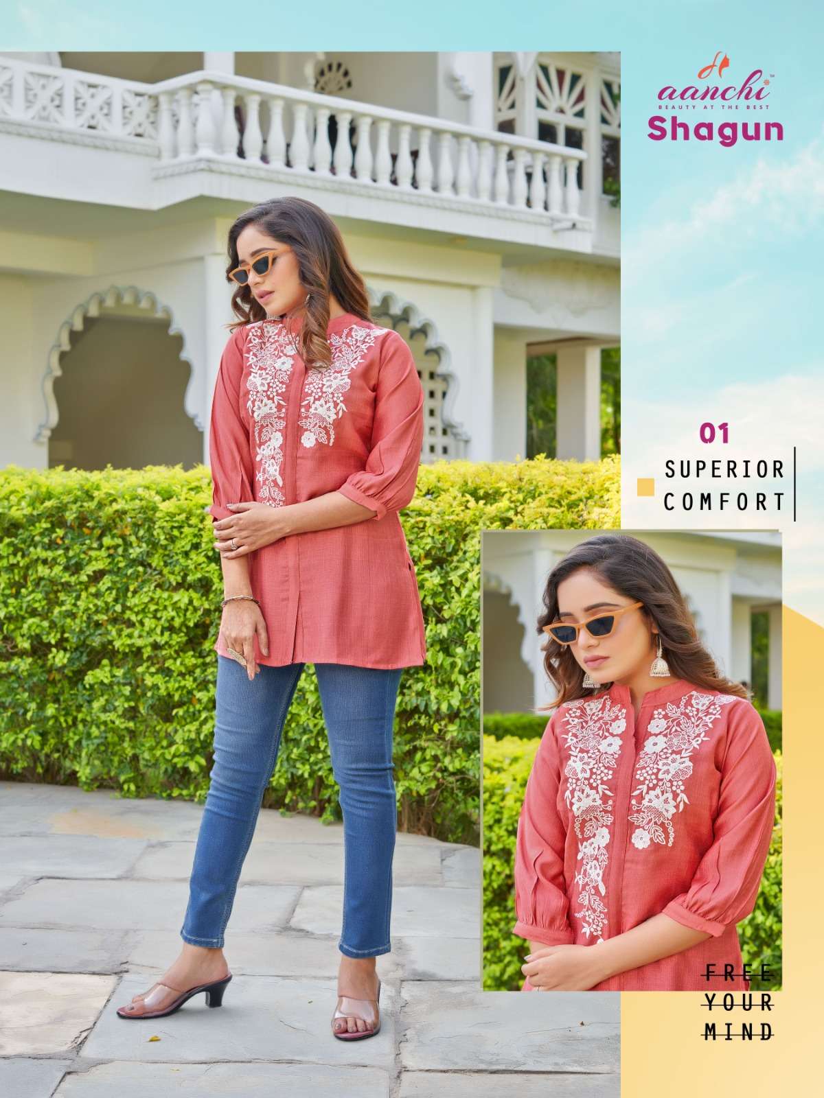 SHAGUN BY AANCHI 1001 TO 1005 SERIES FANCY EMBROIDERY KURTIS